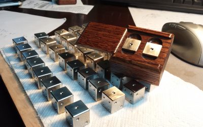 Luxor Premium Titanium alloy precision dice with oak puzzle box. Precision CNC machined balanced 16mm die sets
